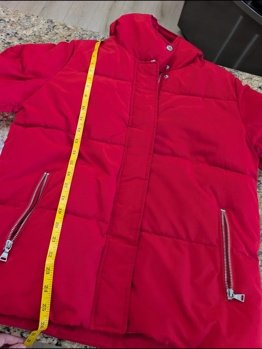 EXPRESS Red Puffer Jacket Hooded with Lace-Up Sides | Size